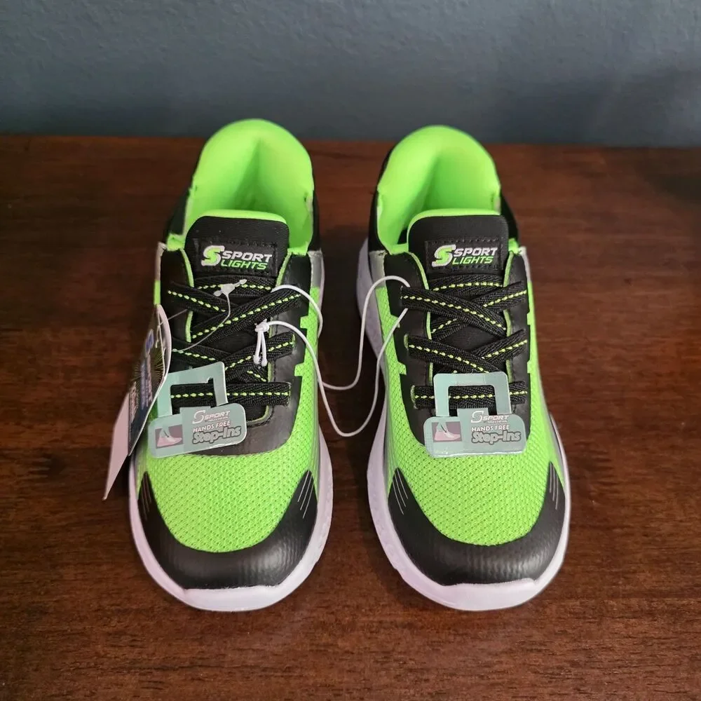 Shoes Boys Toddler Sport By Skechers Size 12 Light up Step-ins Green NWT